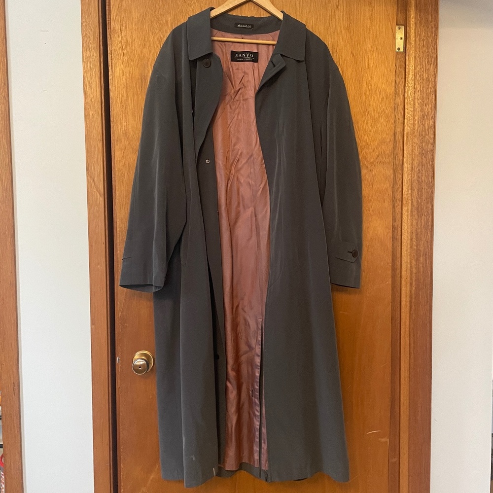 Vintage Sanyo Carol Cohen Men’s Long steel grey Trench Coat -40R